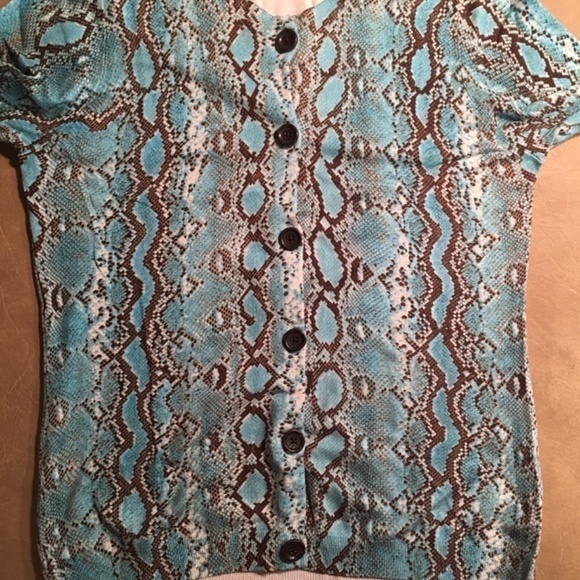 MICHAEL KORS Spring Summer CARDIGAN, NWOT, 3/4 Sleeves, AQUA/BROWN, Size L - Picture 5 of 8